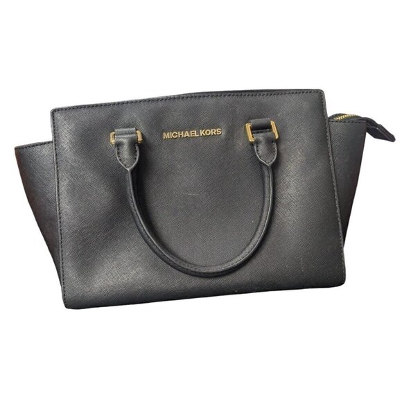 Michael Kors 30S3GLMS2L Selma Medium Top Zip Satchel Selma Black Handbag 13in - Picture 1 of 14